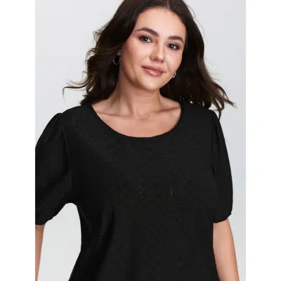 Bloomchic Textured Puffy Sleeve Round Neck T-shirt In Black