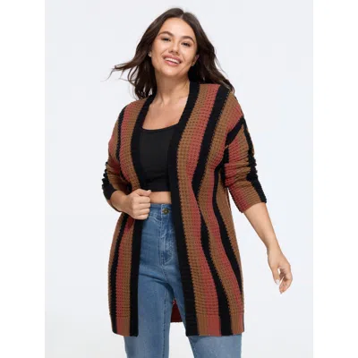 Bloomchic Textured Retro Vertical Stripe Open Front Cardigan In Multi