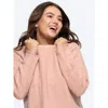 Bloomchic Textured Round Neck Scalloped Hem Pullover In Salmon