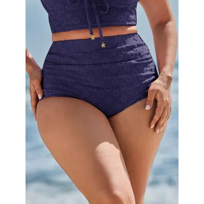 Bloomchic Textured Ruched High-waisted Bikini Bottoms In Blue