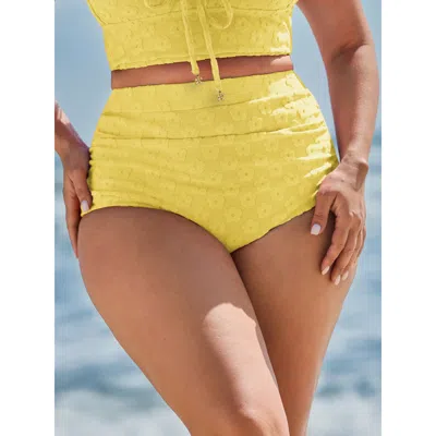Bloomchic Textured Ruched High-waisted Bikini Bottoms In Yellow