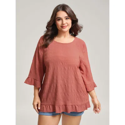 Bloomchic Textured Ruffled Edges Solid Blouse In Red