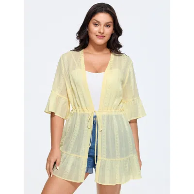 Bloomchic Textured Sheer Front-tie Kimono In Yellow
