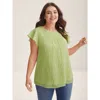 Bloomchic Textured Sheer Lined Flutter Sleeve Blouse In Green