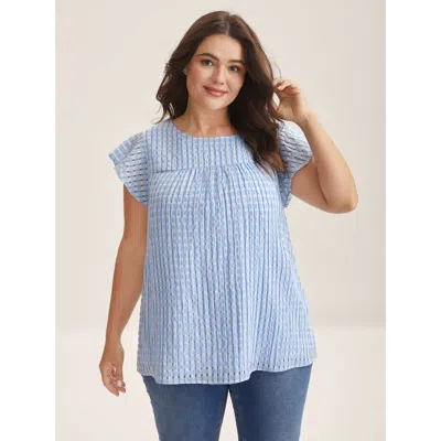 Bloomchic Textured Sheer Lined Flutter Sleeve Blouse In Blue