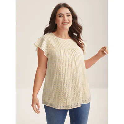 Bloomchic Textured Sheer Lined Flutter Sleeve Blouse In Neutral