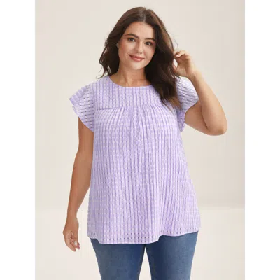 Bloomchic Textured Sheer Lined Flutter Sleeve Blouse In Purple