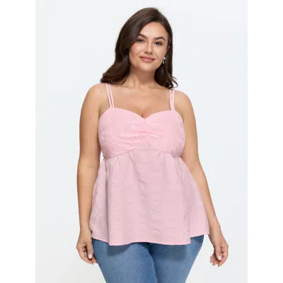 Bloomchic Textured Shirred Back Long Tank Top In Pink