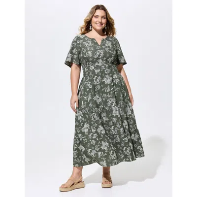 Bloomchic Textured Shirred Cinched Waist Maxi Dress In Multi