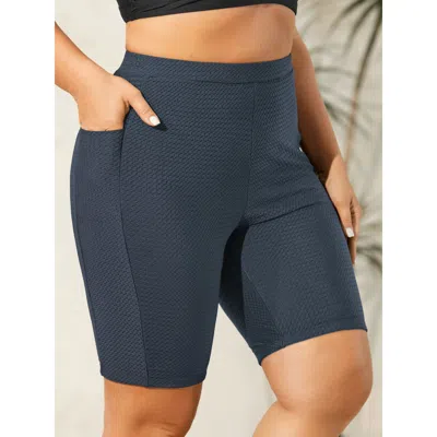 Bloomchic Textured Side Pockets Sculpting Swim Shorts In Indigo