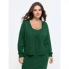 Bloomchic Textured Solid V Neck Front Button Cardigan In Darkgreen