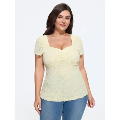 Bloomchic Textured Stretchy Square Neck Front Ruched Blouse In White