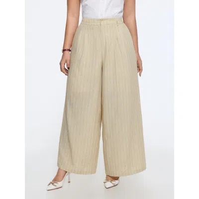 Bloomchic Textured Striped Pleated Wide Leg Pants In Champagne