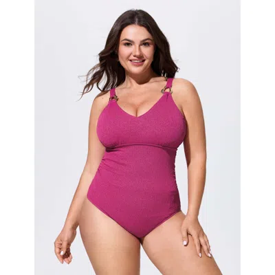 Bloomchic Textured Tummy-control Supportive One-piece Swim In Brown