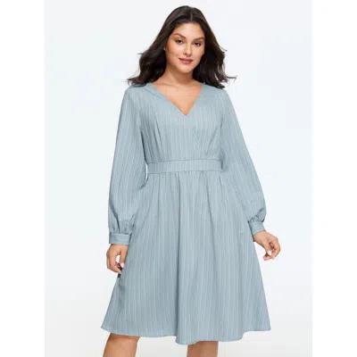 Bloomchic Textured Vertical Stripe Pocket Mini Dress In Lightblue_1