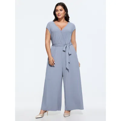 Bloomchic Textured Waist Side-tie Wide-leg Jumpsuit In Gray