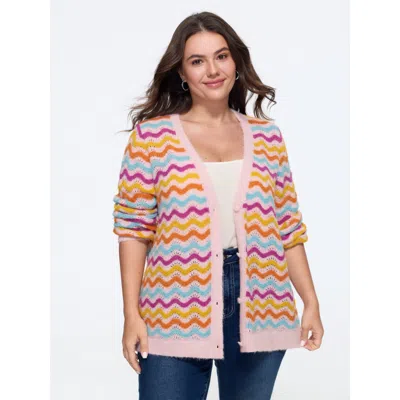 Bloomchic Textured Wavy Stripe Button Down Cardigan In Multi