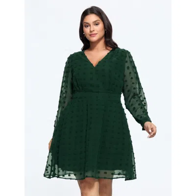 Bloomchic Textured Wrap Neck Long Sleeve Chiffon Mini Dress In Green
