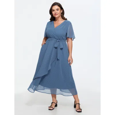 Bloomchic Textured Wrap Ruffled Front Midi Dress In Gray