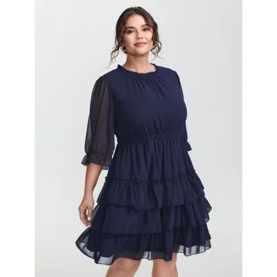 Bloomchic Three-quarter Sleeve Tulle Skirt Knee-length Dress In Blue