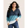 Bloomchic Tie Dye Button Up Hooded Drawstring Sweatshirt In Multi
