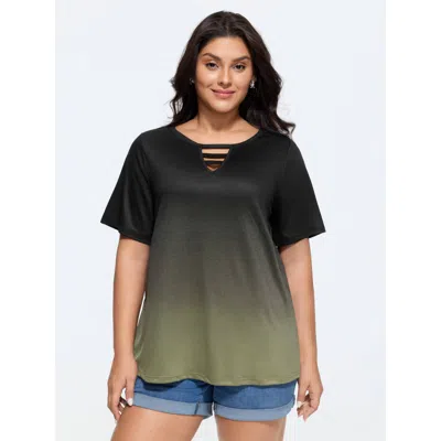 Bloomchic Tie-dye Blend Neck Cut-out T-shirt In Multi