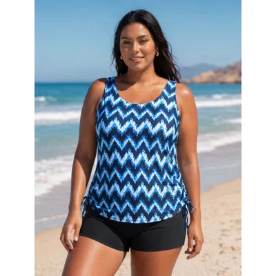 Bloomchic Tie-dye Effect Scoop Neckline Swim Top In Blue