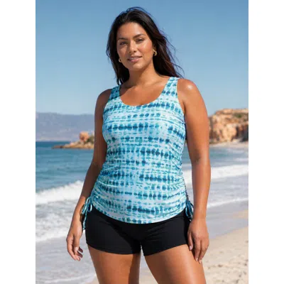 Bloomchic Tie-dye Effect Scoop Neckline Swim Top In Blue