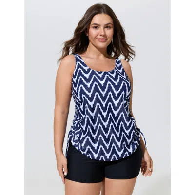 Bloomchic Tie-dye Effect Scoop Neckline Swim Top In Blue