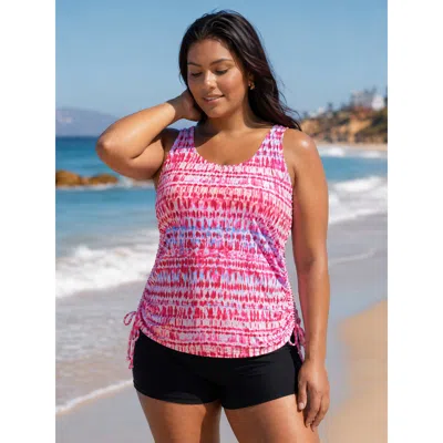 Bloomchic Tie-dye Effect Scoop Neckline Swim Top In Pink