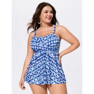 Bloomchic Tie-dye Print Twist Front Swim Top In Multi