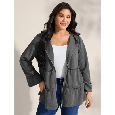 Bloomchic Tiered Ruffled Edges Pockets Zipper Hoodie
