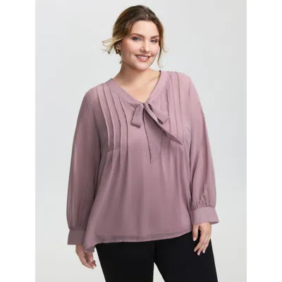 Bloomchic Toothpick Pleats Neck-tie Sheer Blouse In Brown