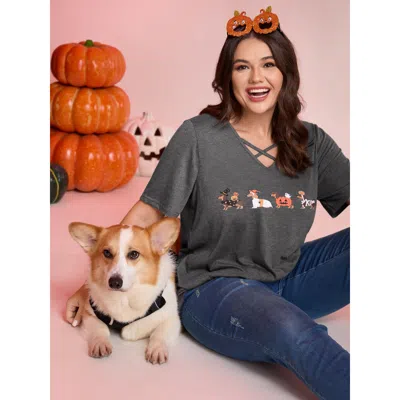 Bloomchic Trick Or  Crossover Neck-tie T-shirt In Gray