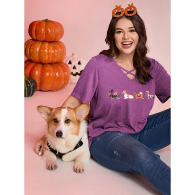 Bloomchic Trick Or  Crossover Neck-tie T-shirt In Purple