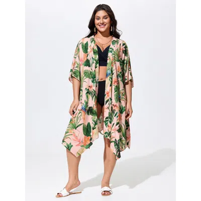 Bloomchic Tropical Escape Waist Tie Kimono In Multi