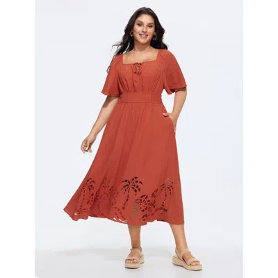 Bloomchic Tropical Laser Cut Hem Drawstring Midi Dress In Multi