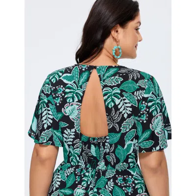 Bloomchic Tropical Print Cut-out Back Romper In Pink