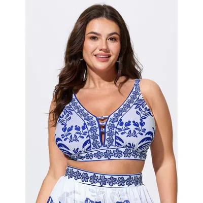 Bloomchic Tropical Print Cut-out Neckline Swim Top In Multi