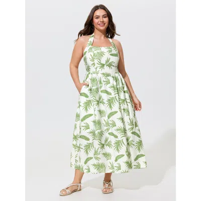 Bloomchic Tropical Print Halter Neck Shirred Maxi Dress In Greenbean_1