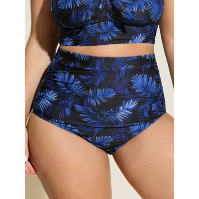 Bloomchic Tropical Print High-waisted Swim Bottoms In Blue
