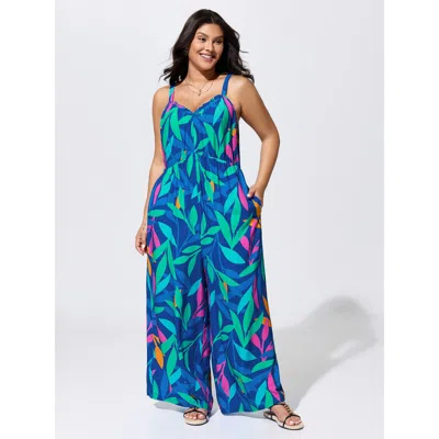 Bloomchic Tropical Print Pockets Sleeveless Jumpsuit In Multi