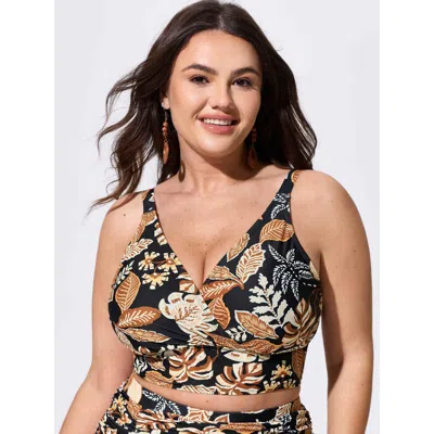 Bloomchic Tropical Print Surplice Neckline Bikini Top In Multi