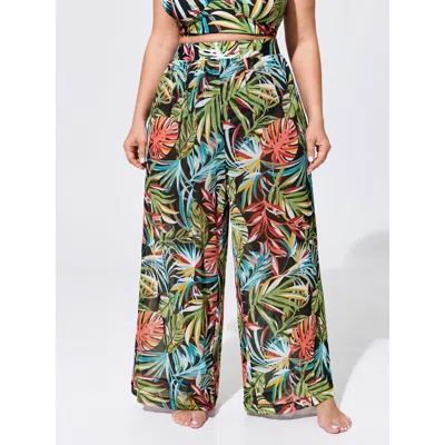 Bloomchic Tropical Vibes Sheer Sarong Set Swim Bottoms In Green
