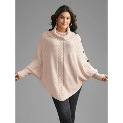 Bloomchic Turtleneck Cable Knit Asymmetrical Hem Pullover In Black
