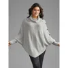 Bloomchic Turtleneck Cable Knit Asymmetrical Hem Pullover In Animal Print