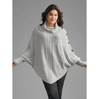 Bloomchic Turtleneck Cable Knit Asymmetrical Hem Pullover In Animal Print
