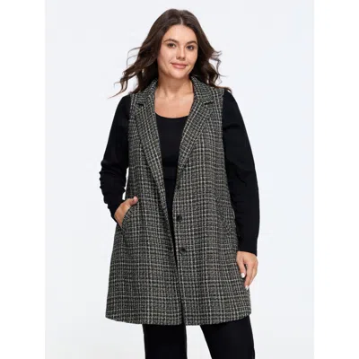 Bloomchic Tweed Lapel Collar Single Breasted Long Vest In Gray