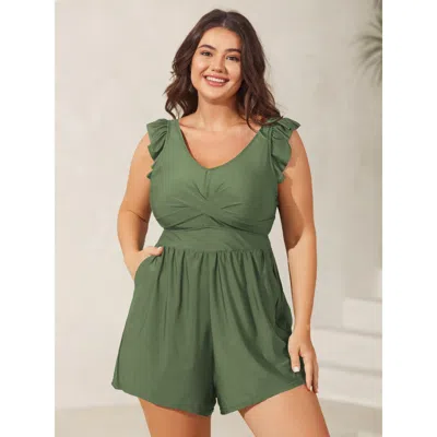 Bloomchic Twist Front Ruffled One-piece Swimsuit In Green