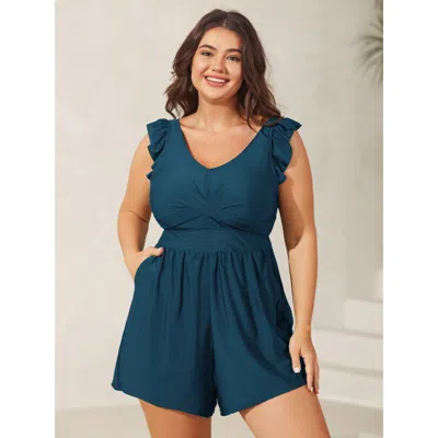 Bloomchic Twist Front Ruffled One-piece Swimsuit In Aegean